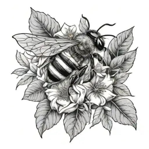 Bee Flower Leaves Intertwined