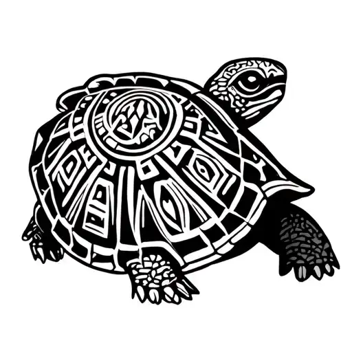 Maori Turtle With Fine Line Aztec Stamp