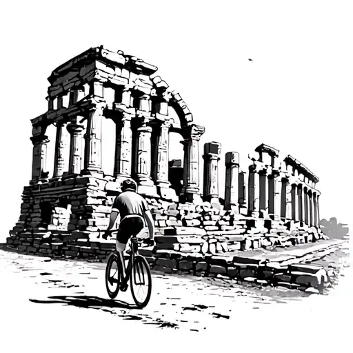 Ancient Roman Ruins With A Cyclist Exploring The Historic Site