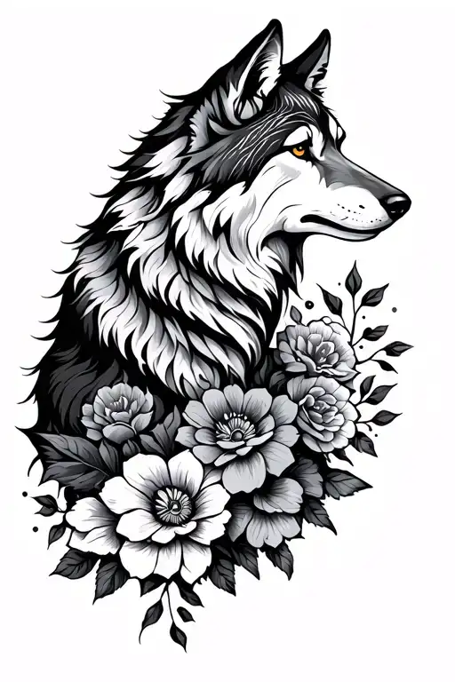 Wolf Mandala Flowers Wrapped