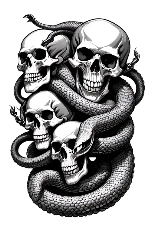 Snakes Wrapping Around Multiple Skulls