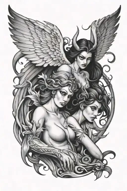 Seductive Female Angel And Female Demon