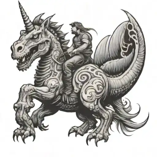 Unicorn Riding A Dinosaur