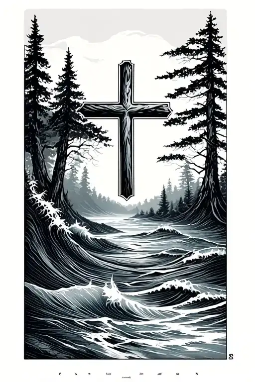 Cross Travel Woods Waves Simple