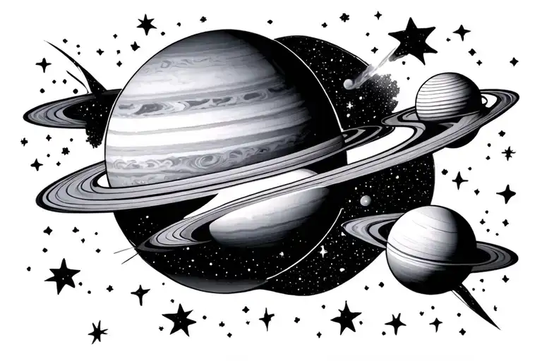 Planets And Stars Shining In Galaxy