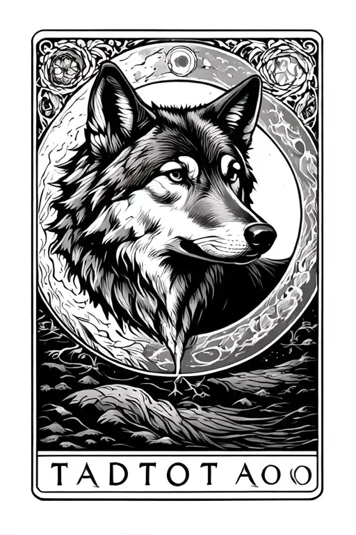 Tarot Moon Card With A Wolf Inside
