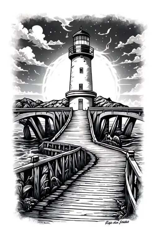 Lighthouse With Bridge Path Leading To It
