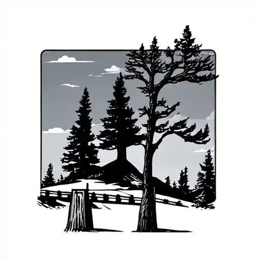 Simplified Architectural North Sign With Tree