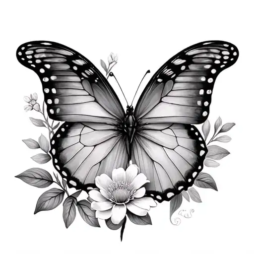 August Birth Flower X Butterfly Tattoo Design