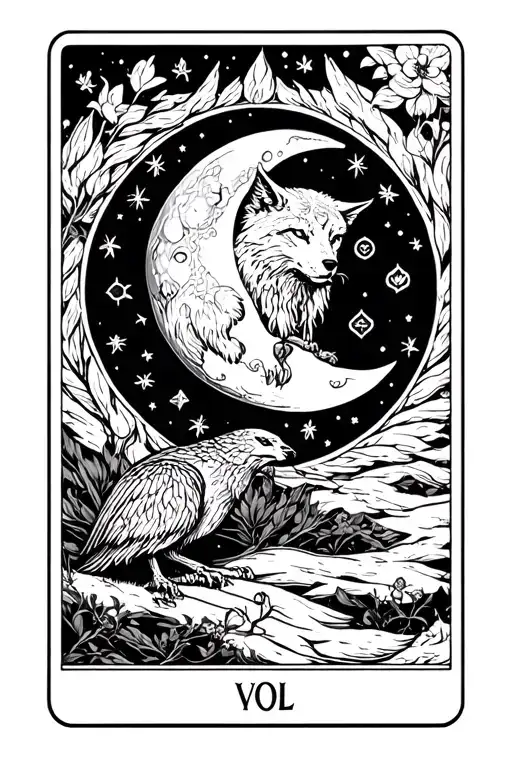 Tarot Moon Card With A Wol