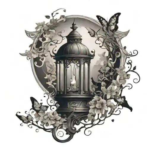 Stairway To Heaven Negative Butterfly Negative Dove Vines Going Up Lantern Elephant