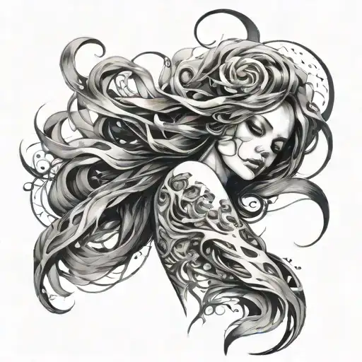 An Ethereal Cosmic Female Surrounded By Swirling Brushstrokes