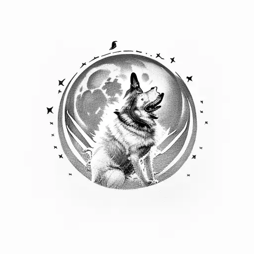 A Silhouette Of A Dog Howling At A Moon Made Of Vinyl Records