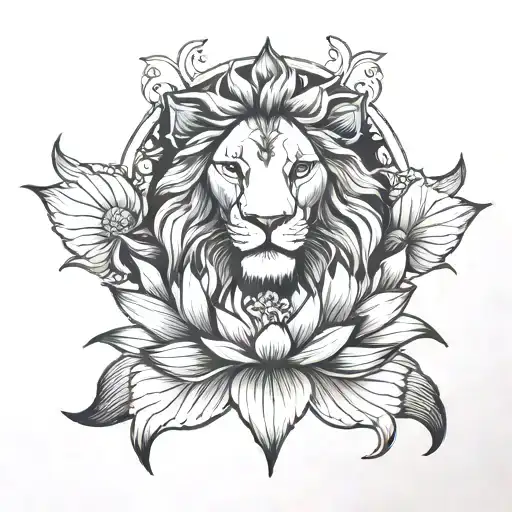 Lotus Flower And Lion
