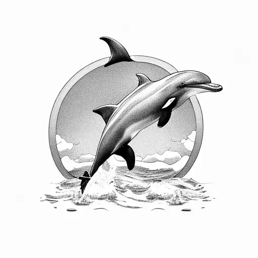 A Dolphin Jumping Over A Heart-shaped Island In The Ocean