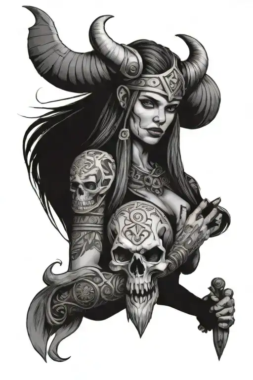 Viking Woman Holding Skull