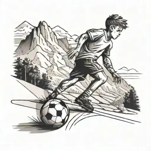 Boy On A Soccerpitch Infront Of A Small Mountain Scene
