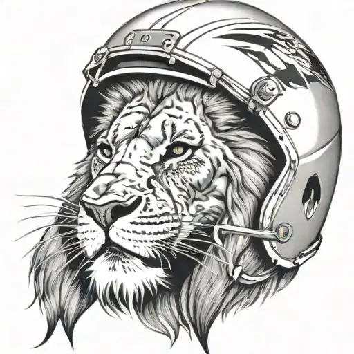 A Black-grey Portrait Of A Lion Wearing A Football Helmet