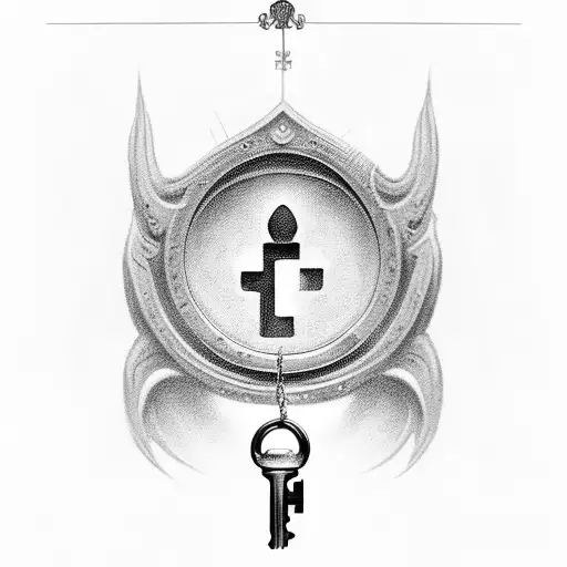 Design A Black-grey Tattoo Of A Keyhole With Intricate Male Chastity Device Details