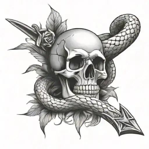 Skull Dagger And Snake Wrapped