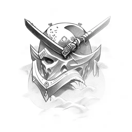 Arm Samurai On His Lenes With A Sword