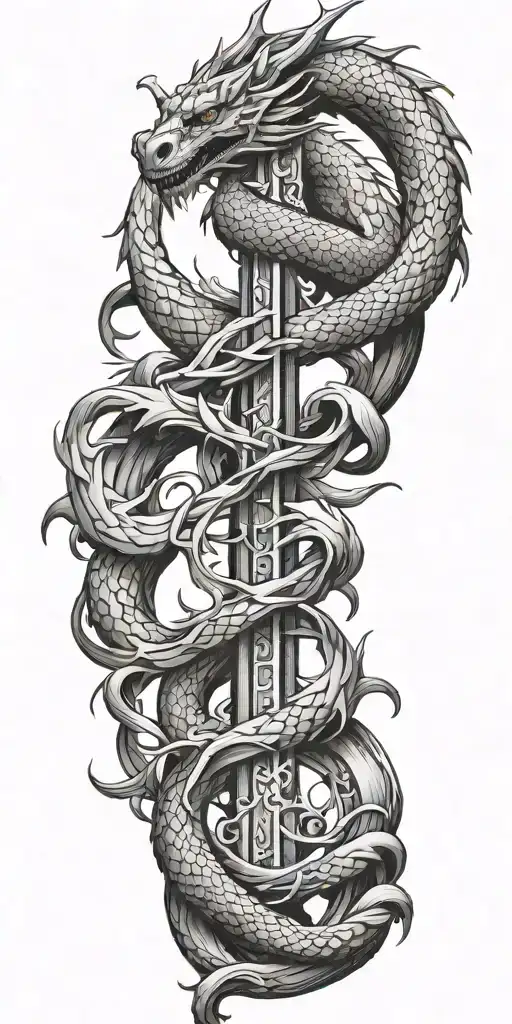 Biblescripture Verses Flowing Around A Cross With A Dragon