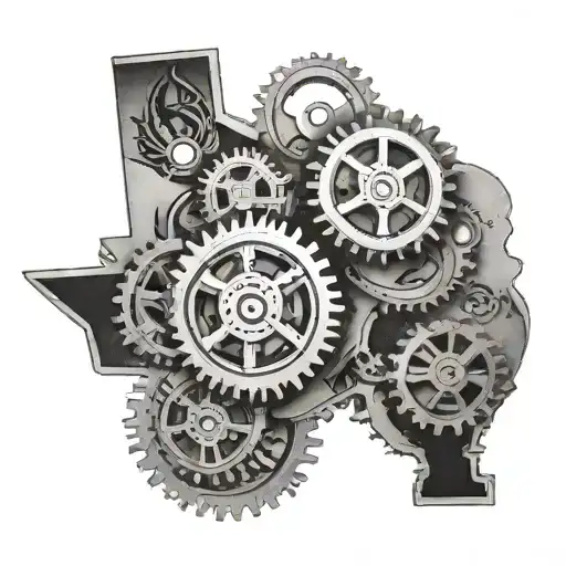 State Of Texas With Gears And Machinery