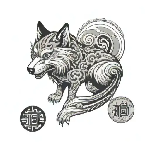Incorporate Traditional Japanese Motifs Into A Black And Grey Fuu Dog