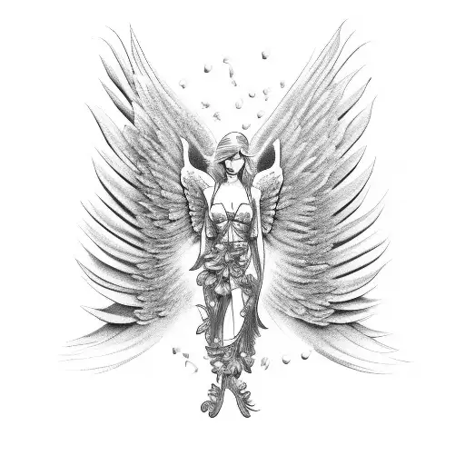 Angel Wing And Flowers