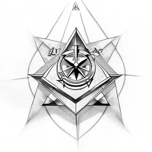 Design A Minimalist Tattoo Featuring The Masonic Square And Compass With A Subtle Tech Twist