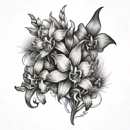 Bunch Orchid Lily Violet Flower And Gladiolus With Stem