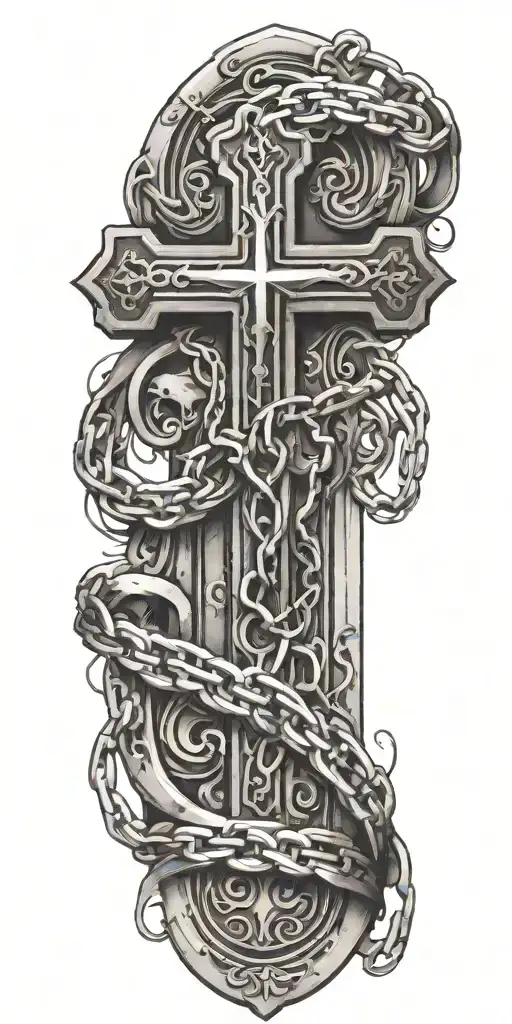 Biblescripture Verses Flowing Around A Cross With Chains