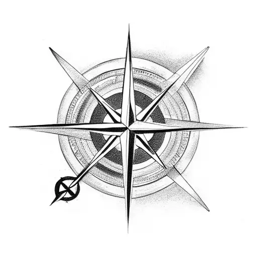 A Minimalist Black And Grey Tattoo Of A Compass With A Road Leading Into The Distance