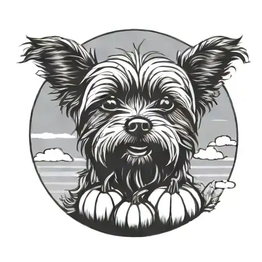 Pumpkin And Black Yorkiepoo Silhouette With Sky Background Black