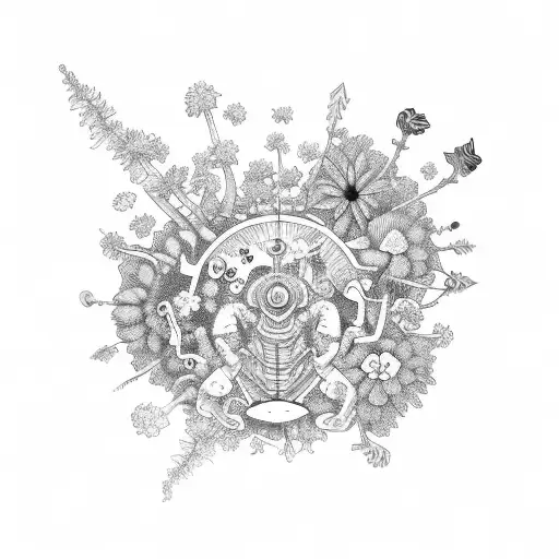 A Whimsical Black And Grey Illustration Of A Scorpio Constellation Blooming Into A Garden Of Flowers