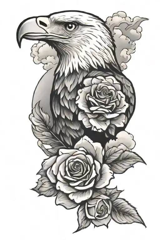 Eagle Carrying A Rose With Clouds Behind It
