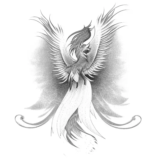 Feminine Phoenix With Long Flowing Tail Feathers