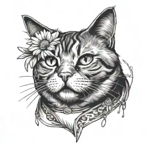 Fat Cat With Daisy On Its Head