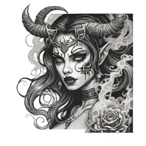 Goth Demon Girl Face With Smoke Coming