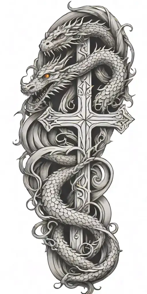 Biblescripture Verses Flowing Around A Cross With A Dragon