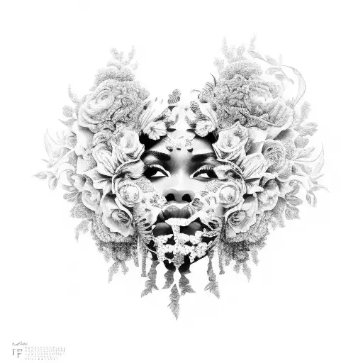 Portrait Of A Powerful Black Queen Surrounded By Intricate Floral Patterns