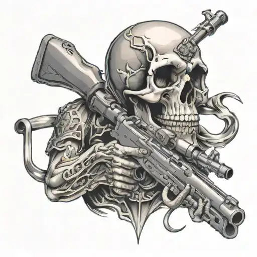 Skull With A Rifle In Its Mouth Open