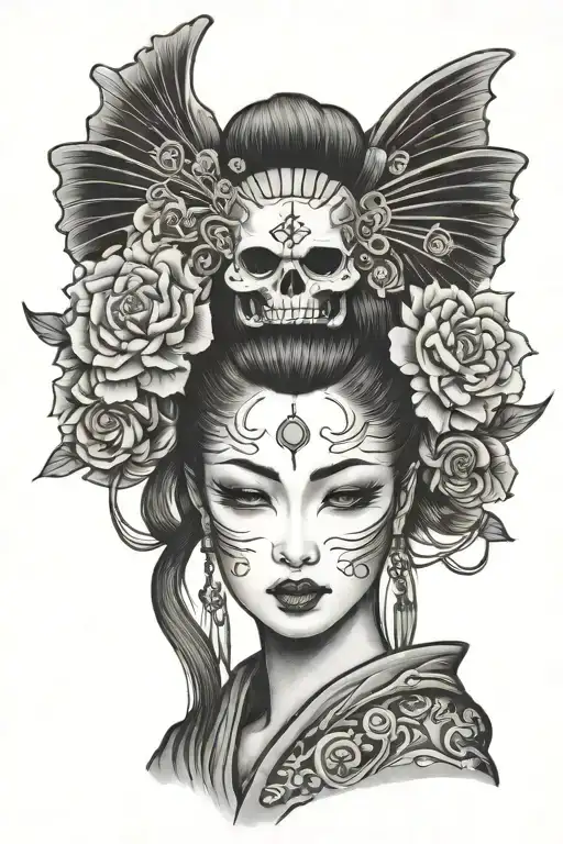 Geisha Half Skull Face