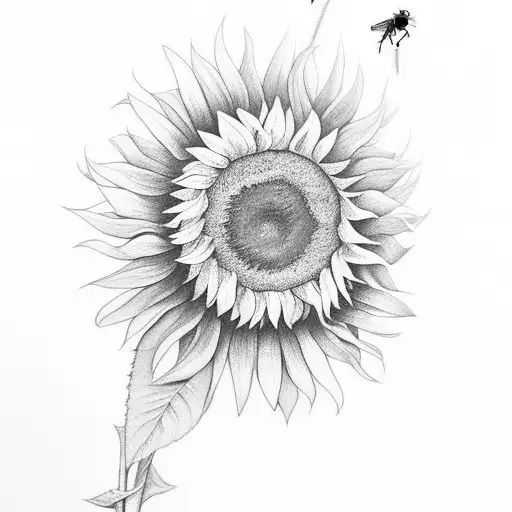Sunflowers With Bee And Folliage