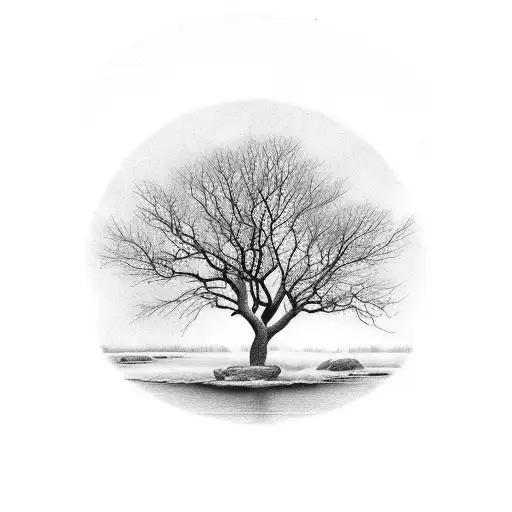 Ash Tree With Raging River