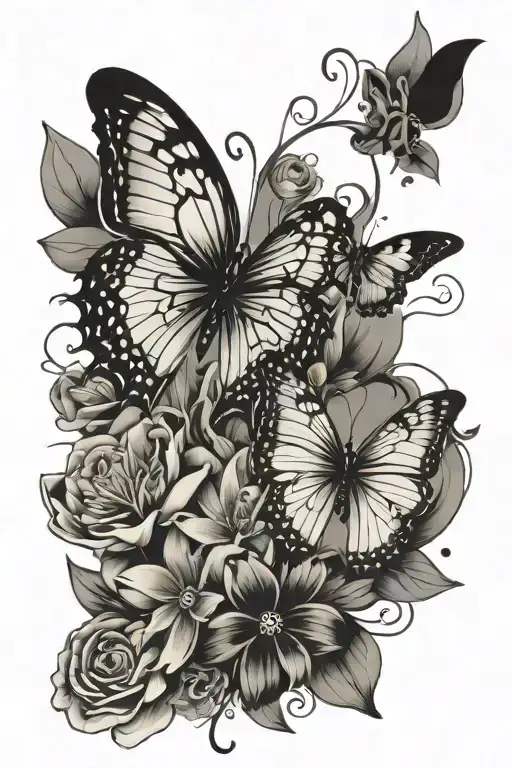 Butterfly With Flowers Coming Out With Space For Words