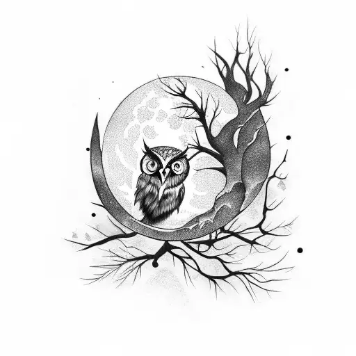 Moon With Owl And Forest