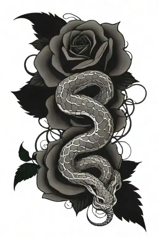Snake Intertwined With Dark Rose Soaked In Blood