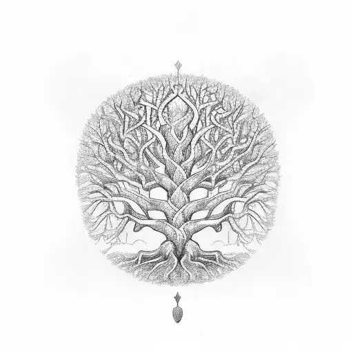 Tree Of Life With Roots That Grow Into A Celtic Design