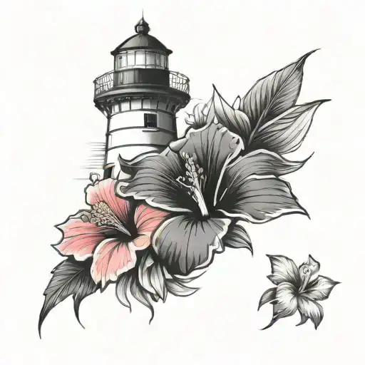 Lighthouse And Hibiscus Flower
